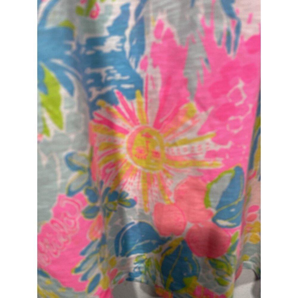 Lilly Pulitzer Etta V-Neck Top Short Sleeve Multi Sunshine State Of Mind Sz L - Picture 8 of 9